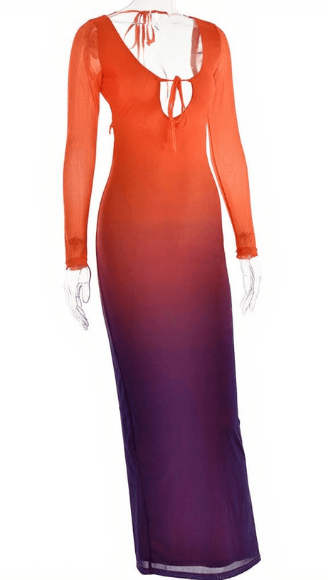 ABITO MIDI SIAN CON LACCI E SFUMATURE ROSSO