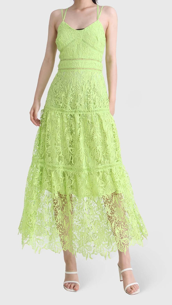 AIIZIE EMBROIDERY STRAPPY MIDI DRESS IN GREEN - product image