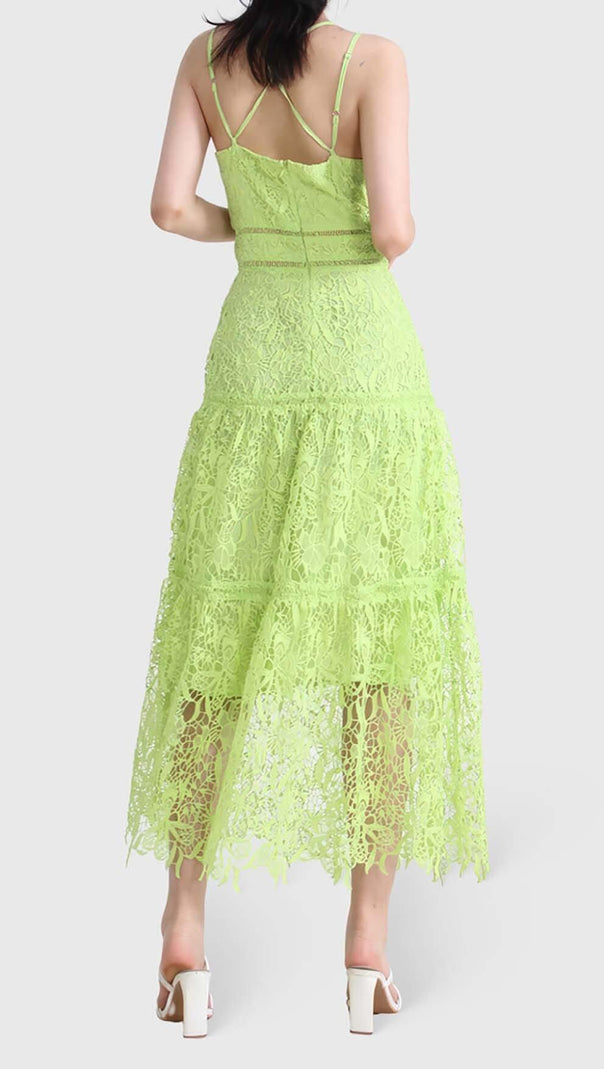 AIIZIE EMBROIDERY STRAPPY MIDI DRESS IN GREEN - product image