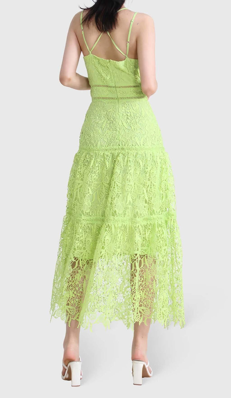 EMBROIDERY STRAPPY MIDI DRESS IN GREEN