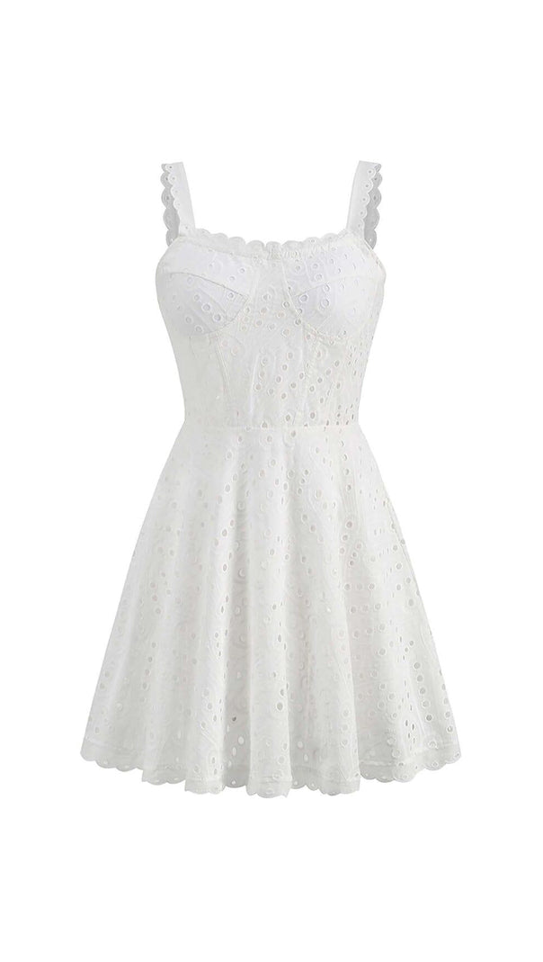 AIIZIE EYELET LACE STRAPPY MINI DRESS IN WHITE - product image