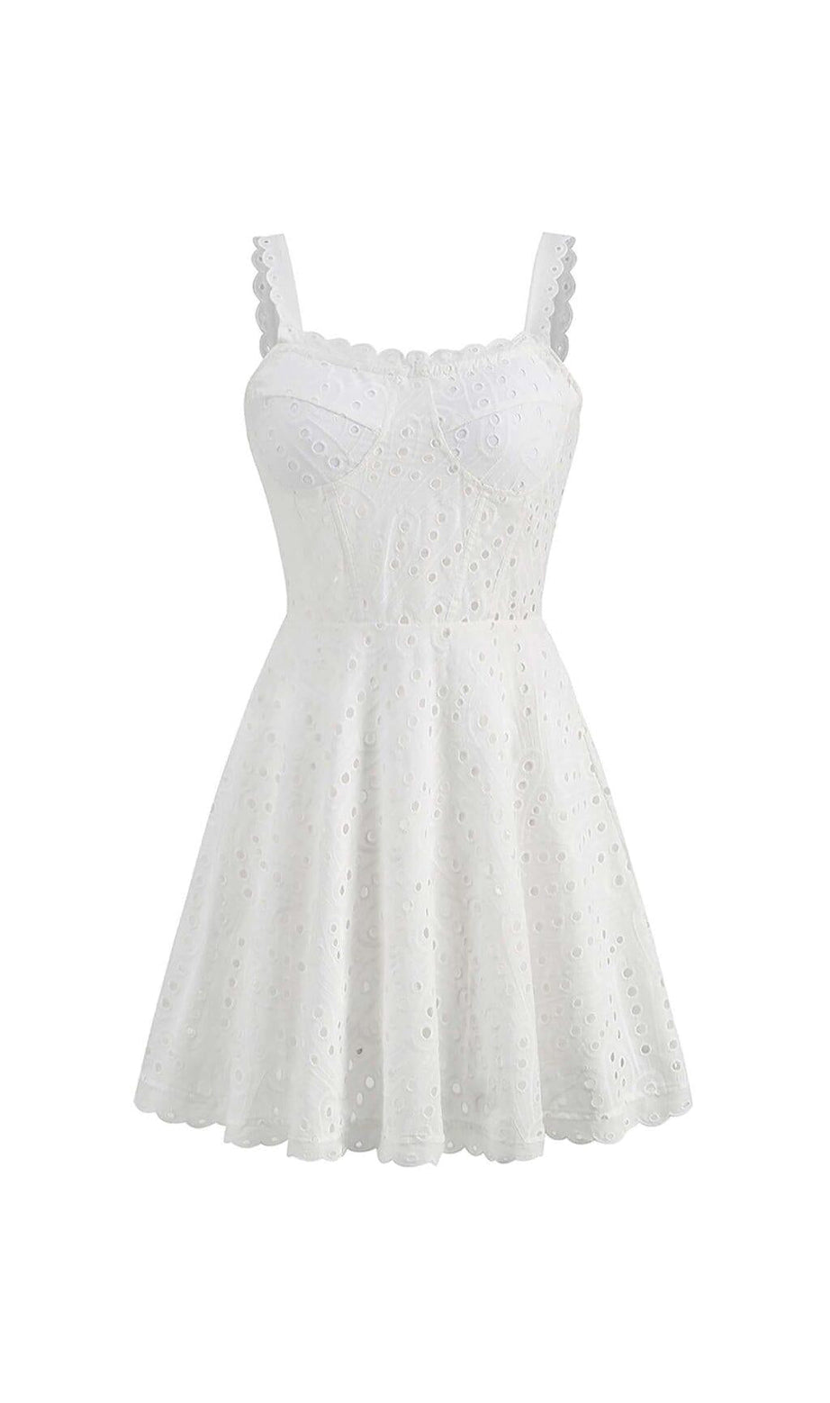 MINI ABITO CON SPALLINE IN PIZZO EYELET BIANCO