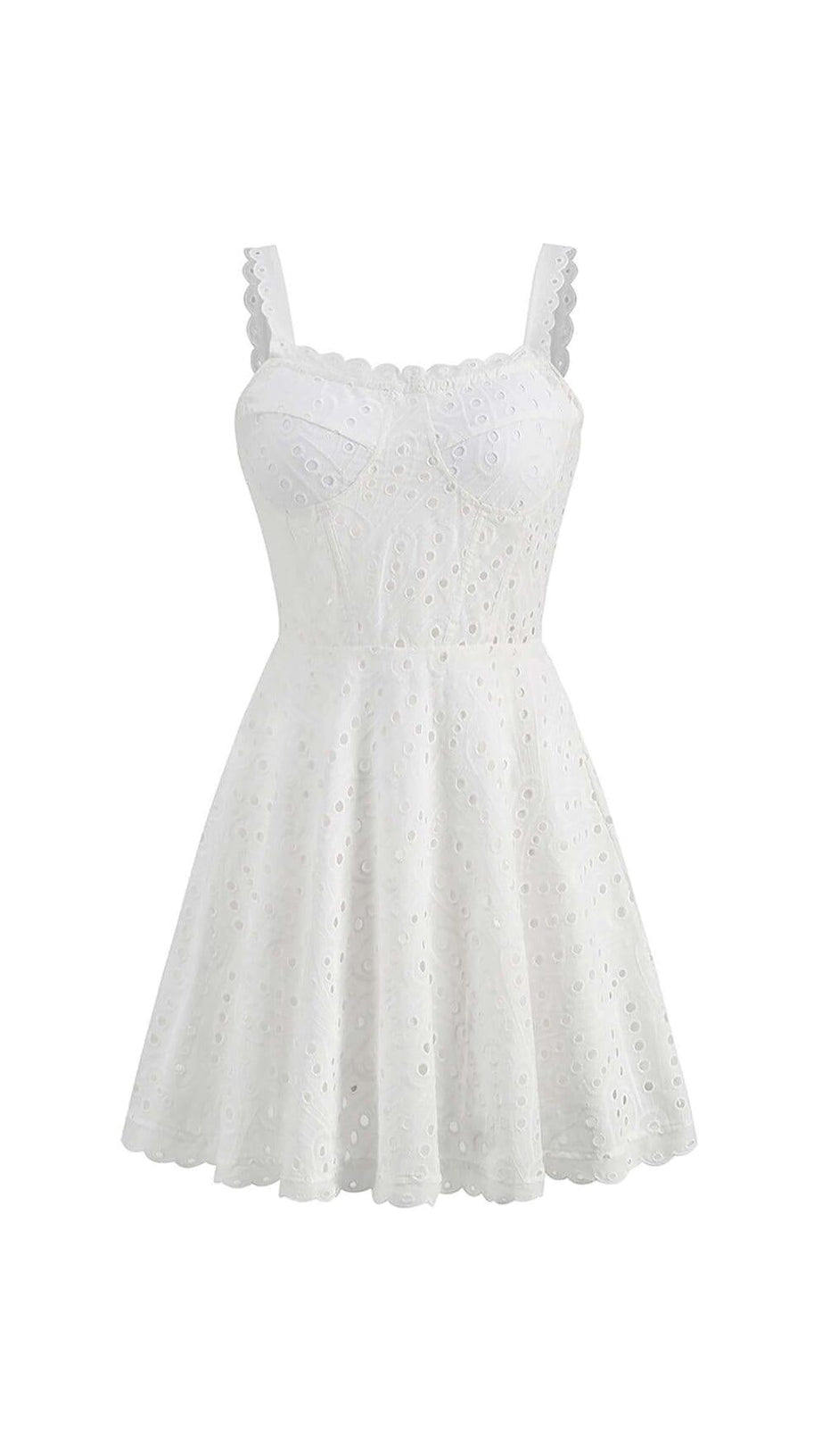 MINIKLEID MIT ÖSENSPITZE UND TRÄGERN IN WEISS