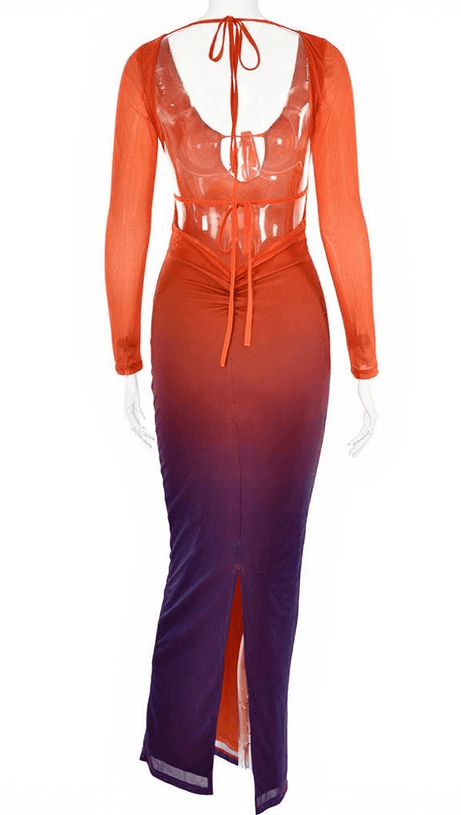 ABITO MIDI SIAN CON LACCI E SFUMATURE ROSSO