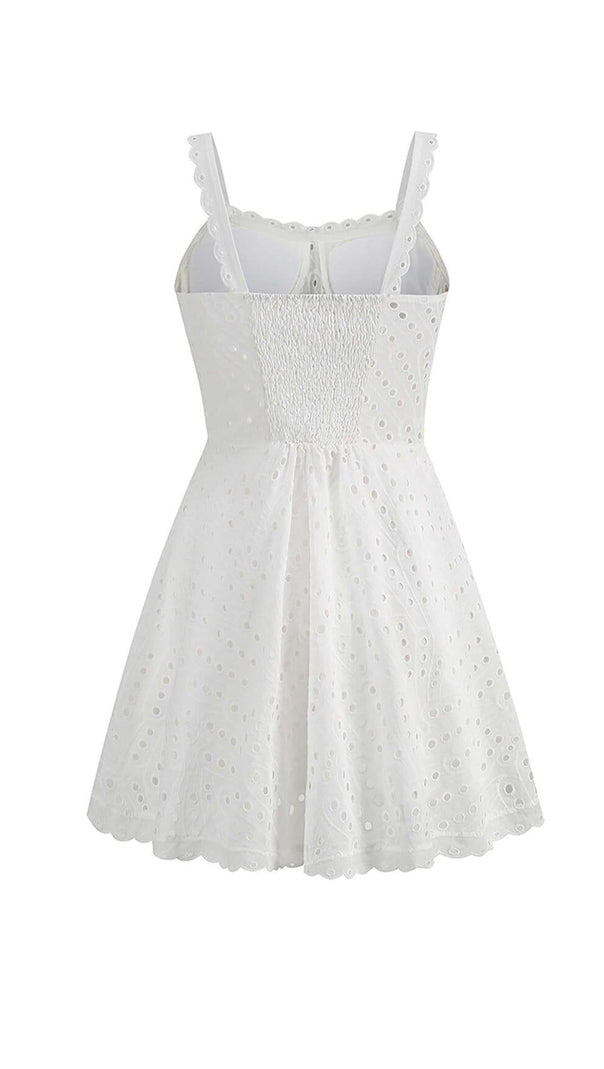 AIIZIE EYELET LACE STRAPPY MINI DRESS IN WHITE - product image