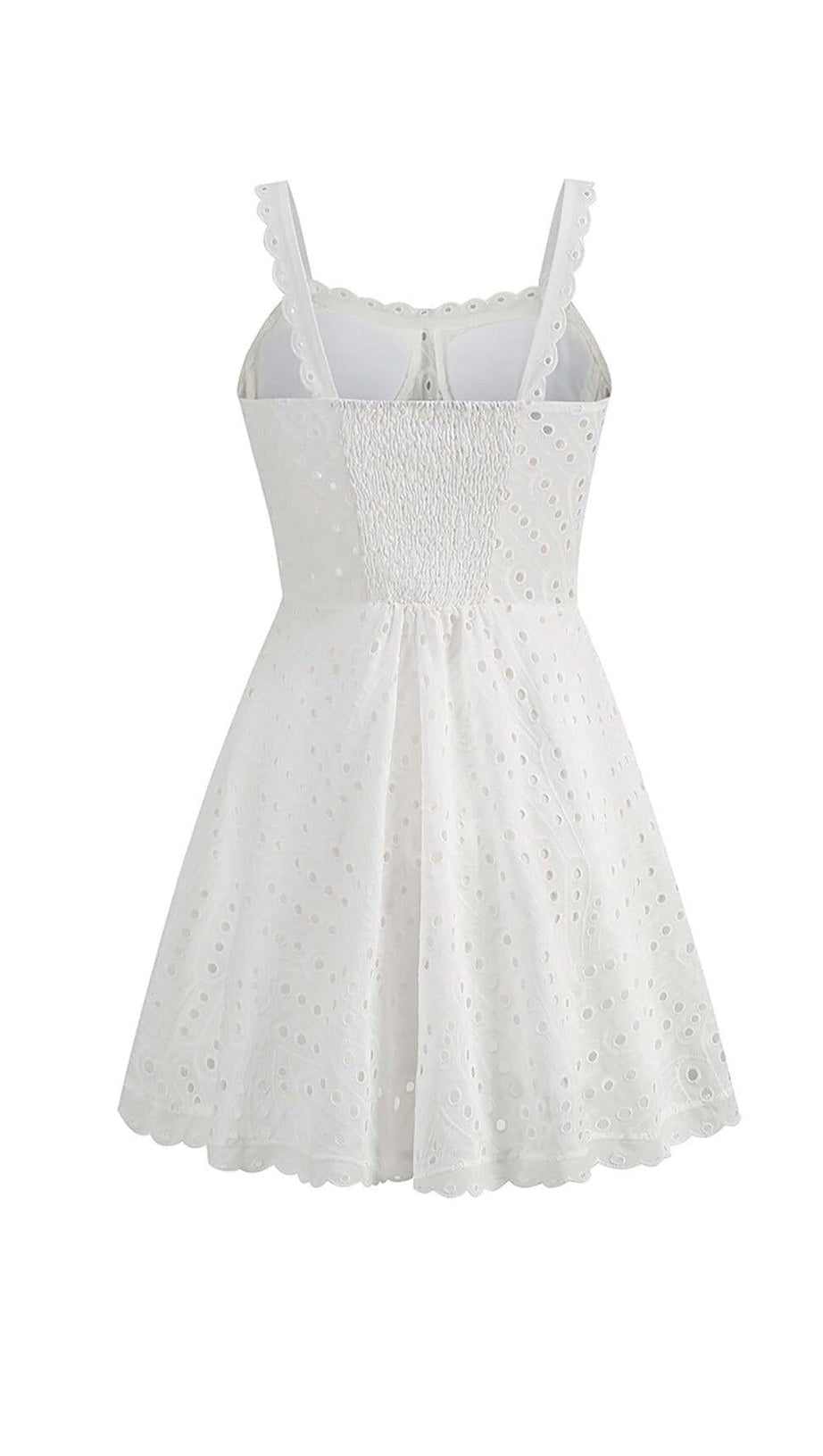 MINIKLEID MIT ÖSENSPITZE UND TRÄGERN IN WEISS