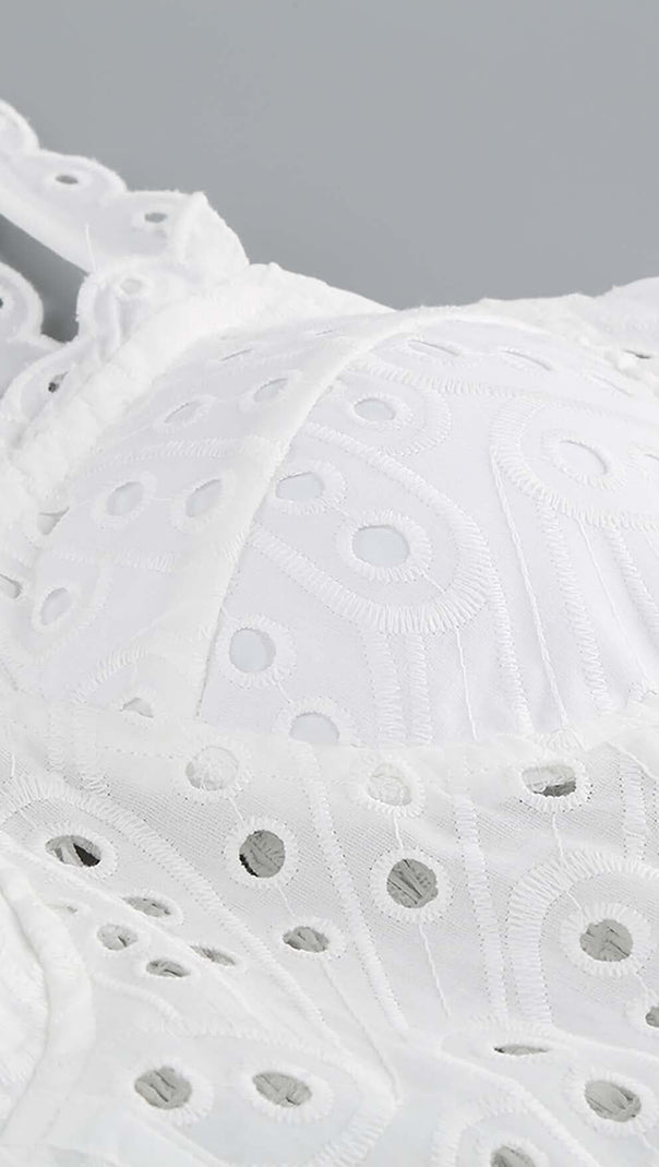 AIIZIE EYELET LACE STRAPPY MINI DRESS IN WHITE - product image