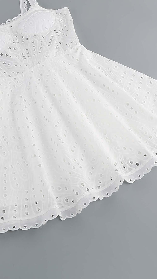 AIIZIE EYELET LACE STRAPPY MINI DRESS IN WHITE - product image
