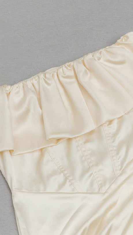 SOLID COLOR ONE-SHOULDER STRAPLESS PLEATED SILK HIP-HUGGING DRESS