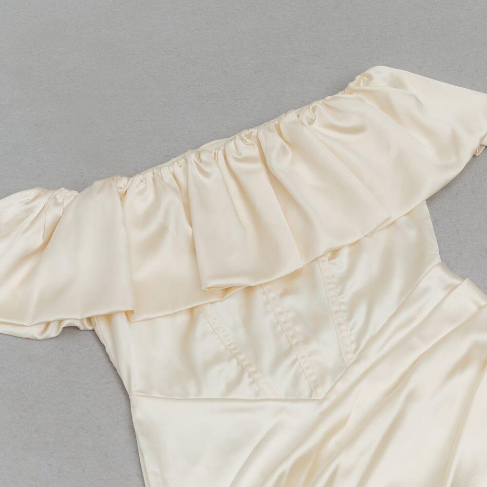 AIIZIE SOLID COLOR ONE-SHOULDER STRAPLESS PLEATED SILK HIP-HUGGING DRESS - product image