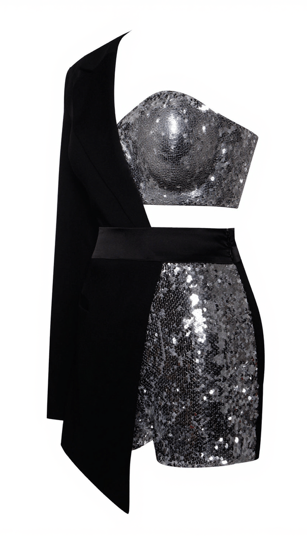 AIIZIE RIVER SEQUIN ONE SLEEVE BLAZER ROMPER - product image
