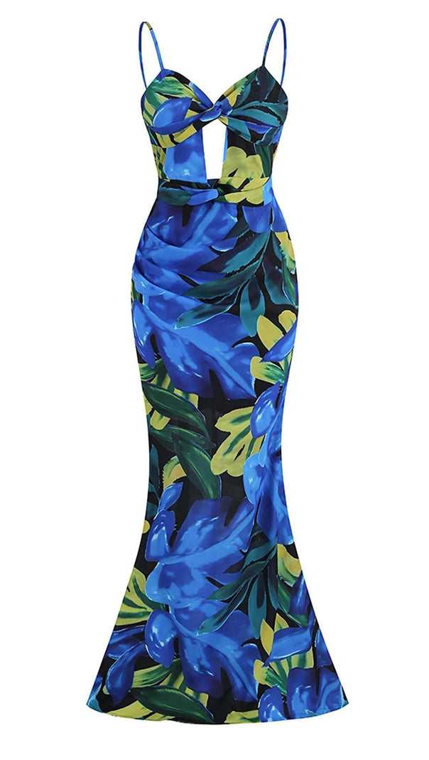 AIIZIE FLORAL BACKLESS MAXI DRESS IN BLUE - product image