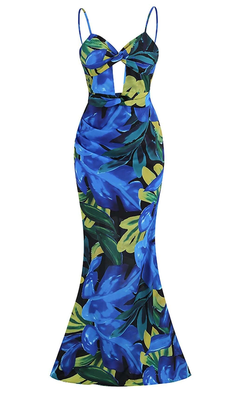 Rückenfreies Maxikleid mit Blumenmuster in Blau