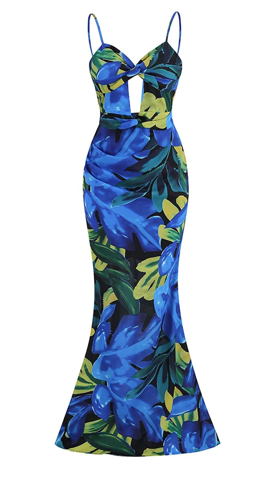 Rückenfreies Maxikleid mit Blumenmuster in Blau