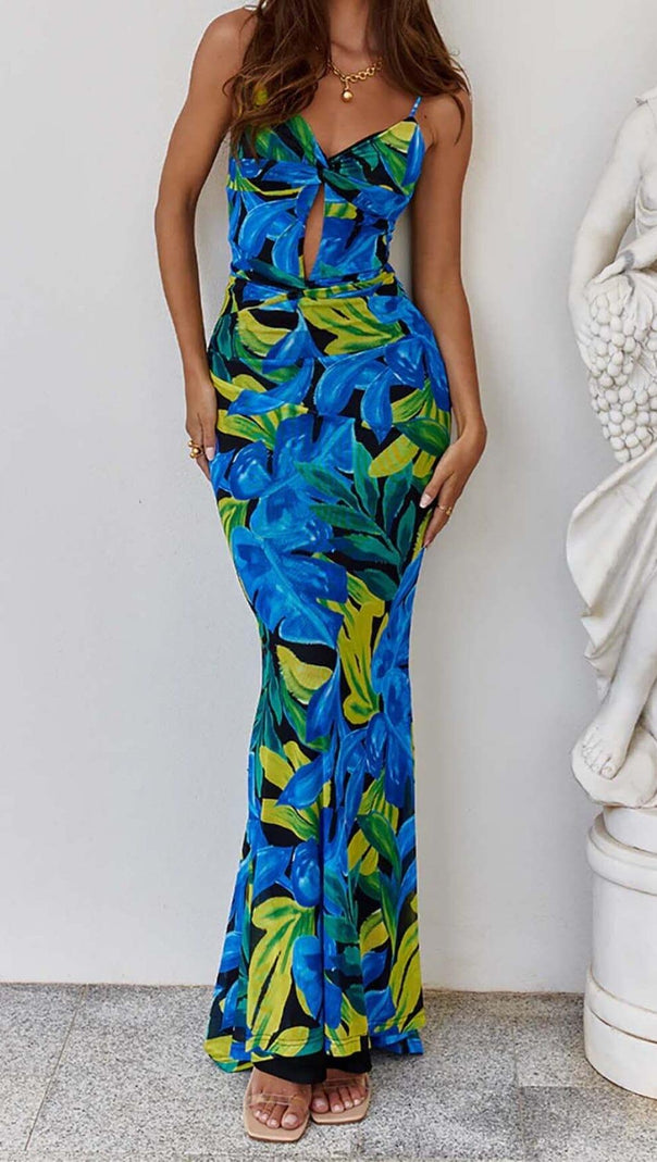AIIZIE FLORAL BACKLESS MAXI DRESS IN BLUE - product image