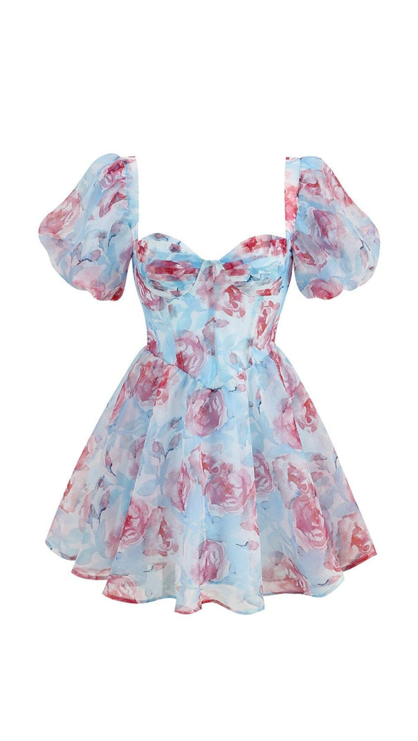 AIIZIE FLORAL CORSET MINI DRESS IN BLUE - product image