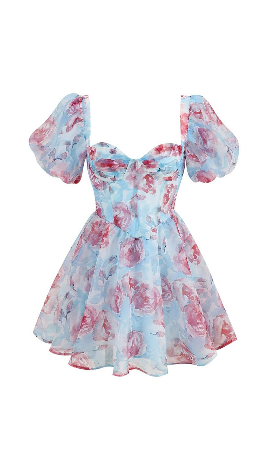 MINI ABITO CORSETTO FLOREALE BLU