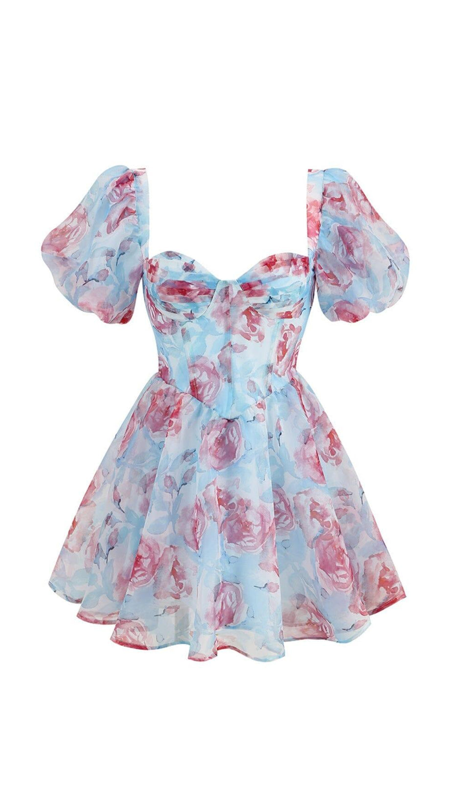 BLUMENKORSETT-MINIKLEID IN BLAU