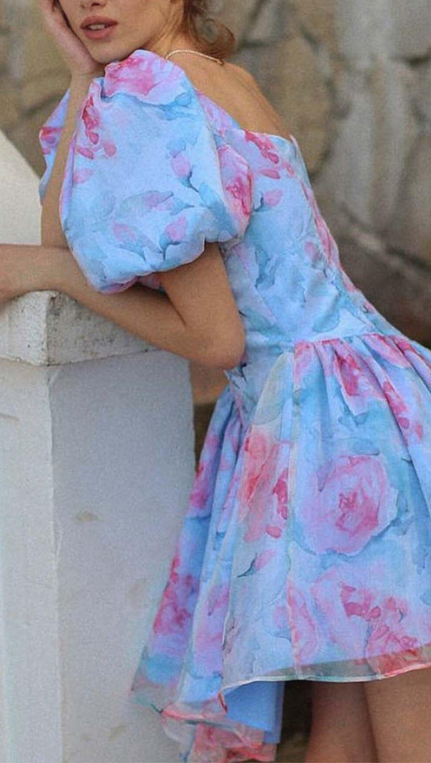 AIIZIE FLORAL CORSET MINI DRESS IN BLUE - product image