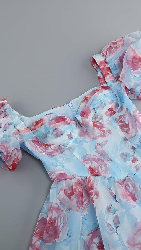 MINI ABITO CORSETTO FLOREALE BLU