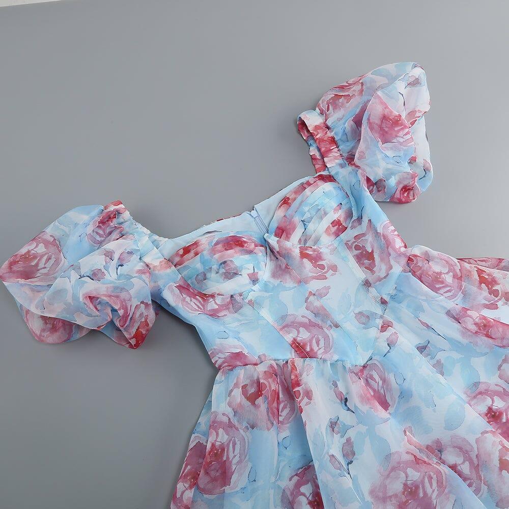 AIIZIE FLORAL CORSET MINI DRESS IN BLUE - product image