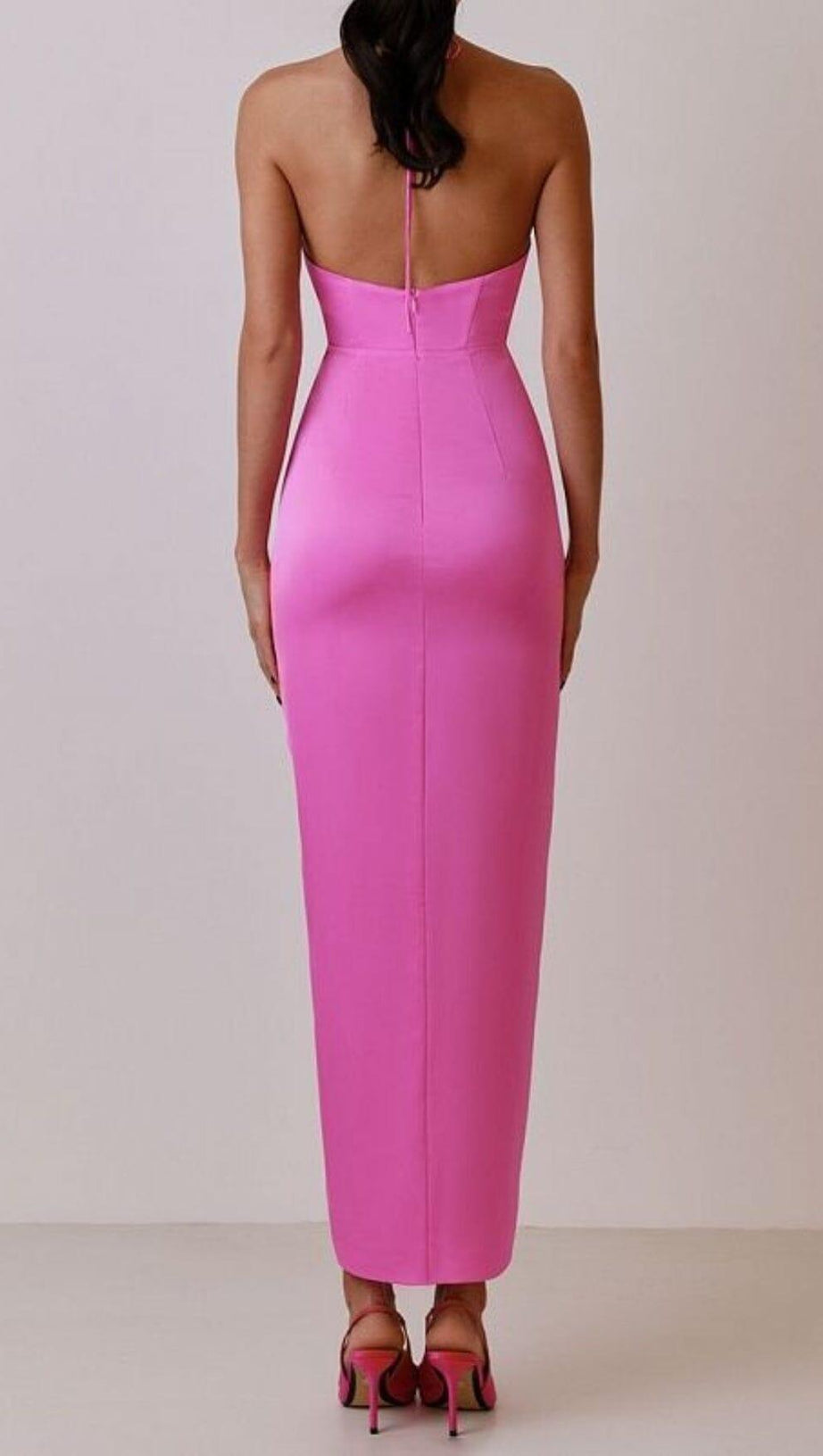 ABITO MIDI CON SPACCO E DECORAZIONI FLOREALI ROSA