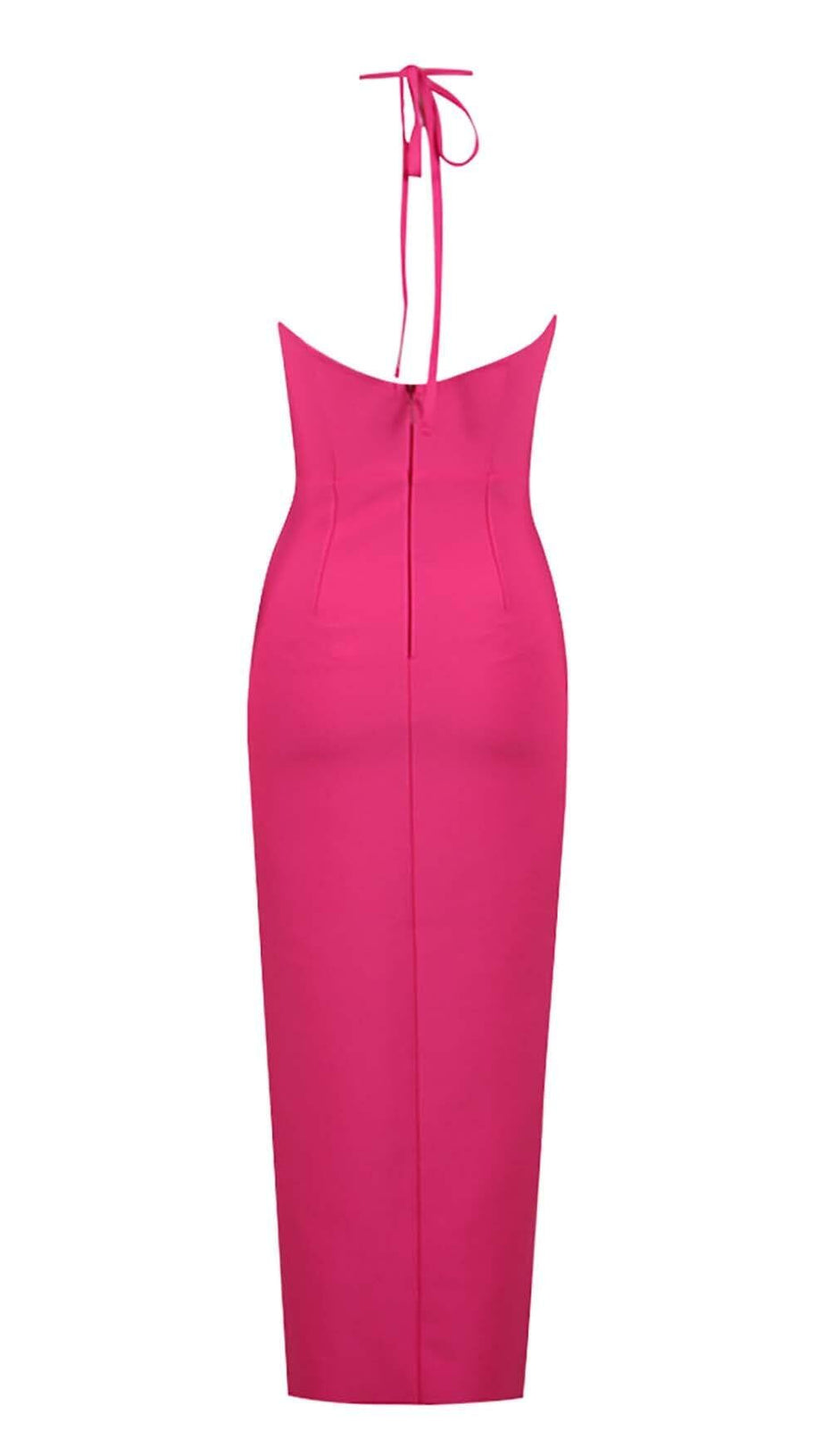 ABITO MIDI CON SPACCO E DECORAZIONI FLOREALI ROSA