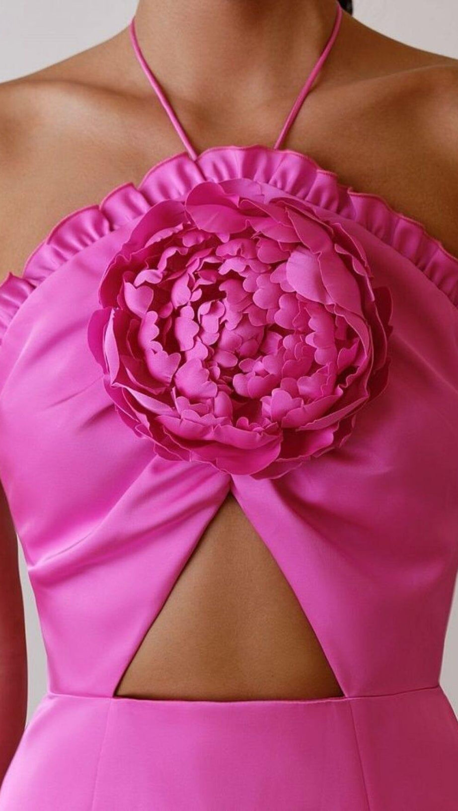 ABITO MIDI CON SPACCO E DECORAZIONI FLOREALI ROSA