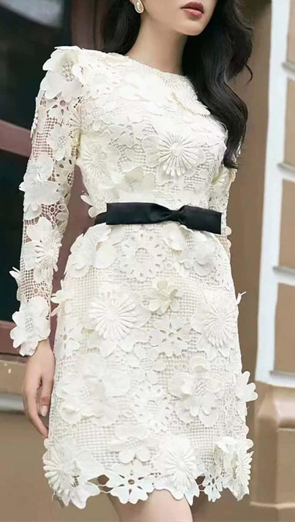 AIIZIE FLORAL EMBROIDERED LACE MIDI DRESS IN WHITE - product image