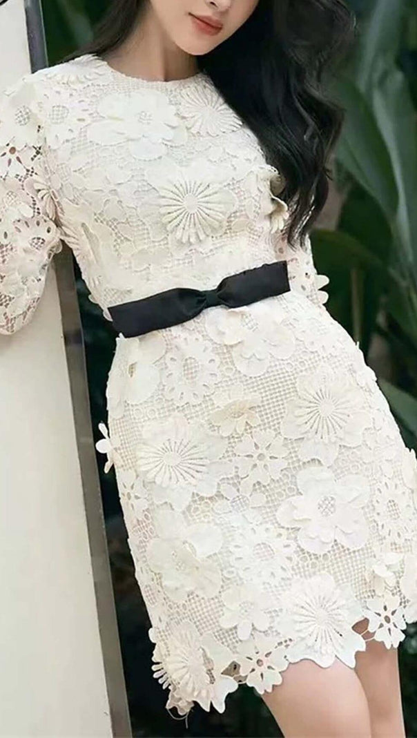 AIIZIE FLORAL EMBROIDERED LACE MIDI DRESS IN WHITE - product image