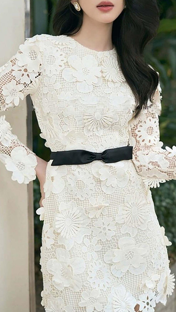 AIIZIE FLORAL EMBROIDERED LACE MIDI DRESS IN WHITE - product image