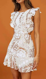 FLORAL LACE MINI DRESS IN WHITE