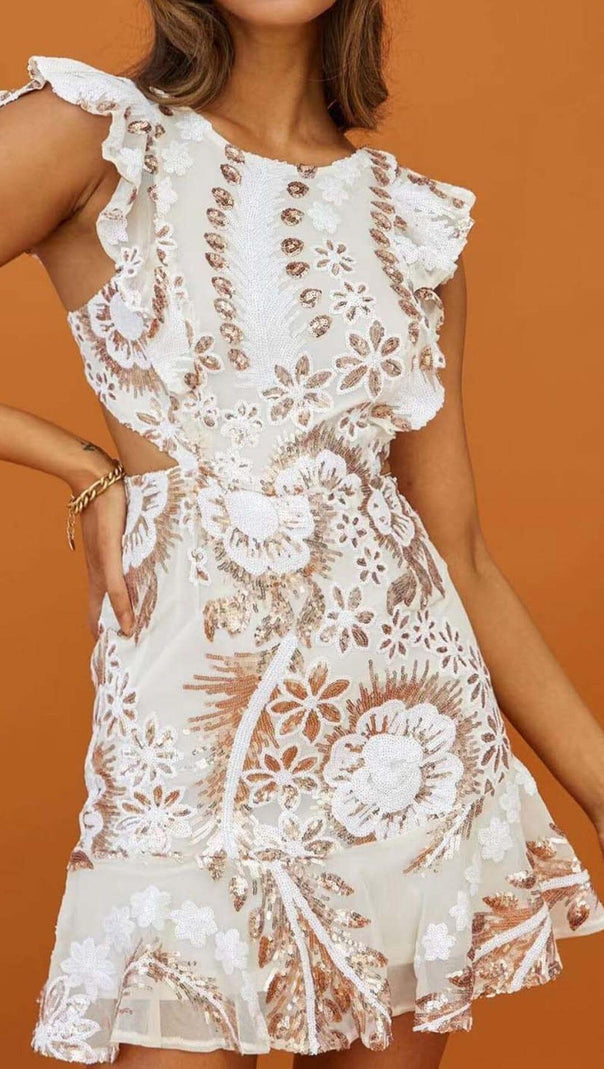 AIIZIE FLORAL LACE MINI DRESS IN WHITE - product image