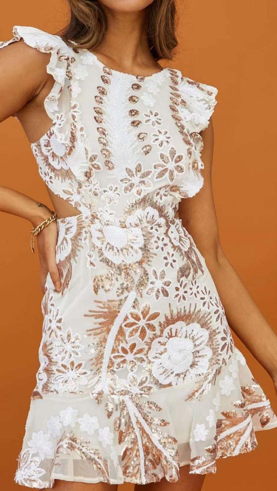 FLORAL LACE MINI DRESS IN WHITE