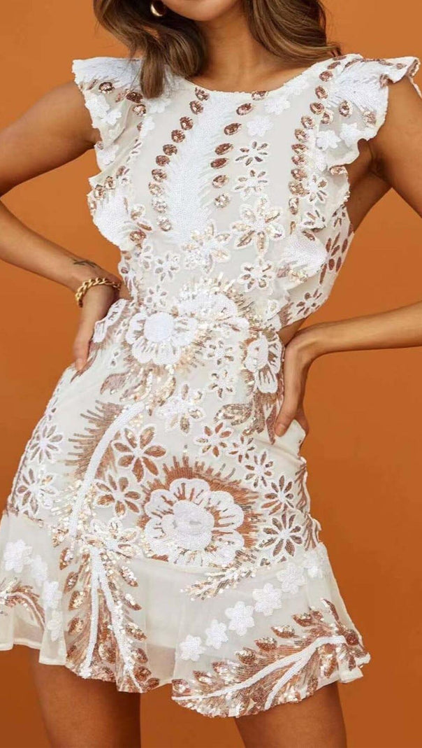 AIIZIE FLORAL LACE MINI DRESS IN WHITE - product image