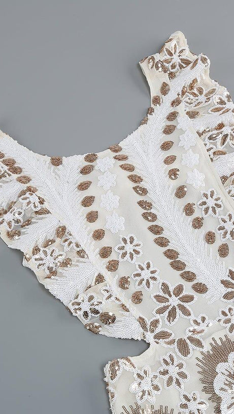 FLORAL LACE MINI DRESS IN WHITE