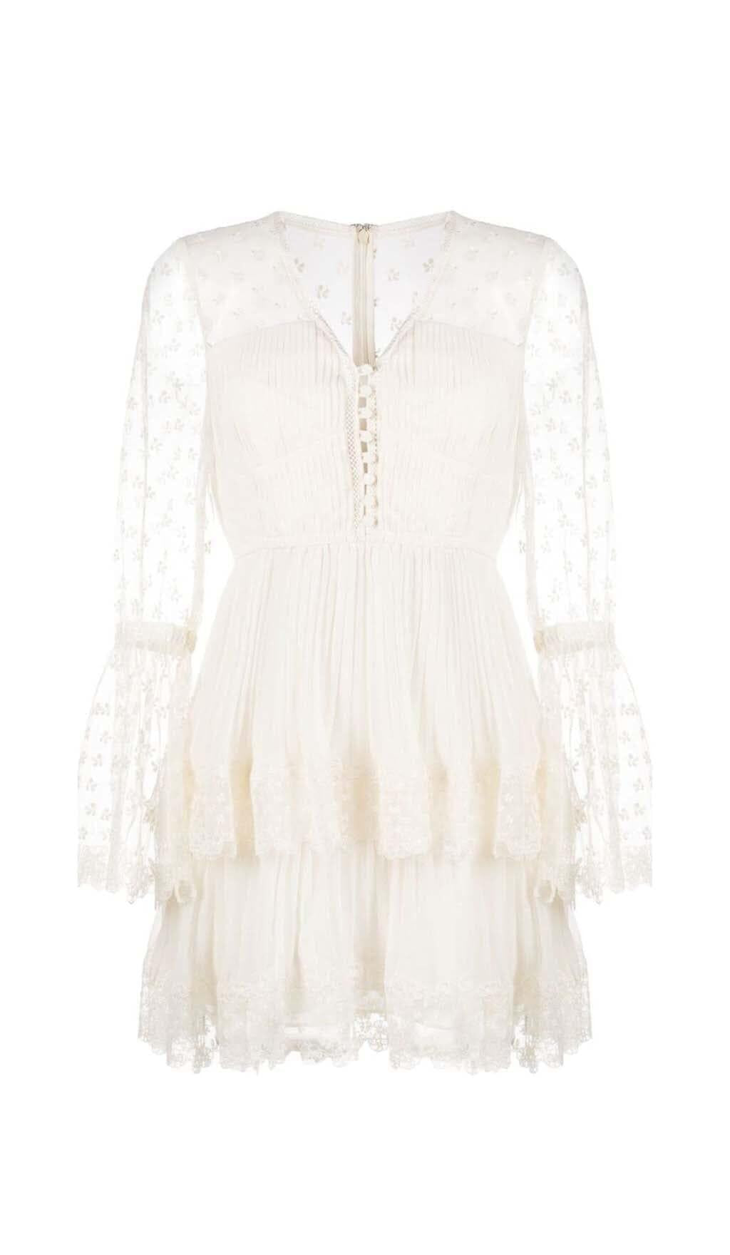 ABITO MIDI A BALZE IN PIZZO FLOREALE IN LVORY