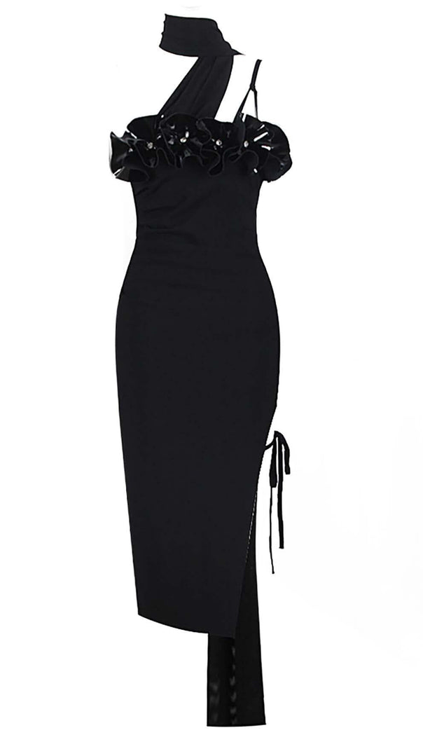 AIIZIE FLOWER SLEEVELESS WOOL CREP MIDI DRESS IN BLACK - product image