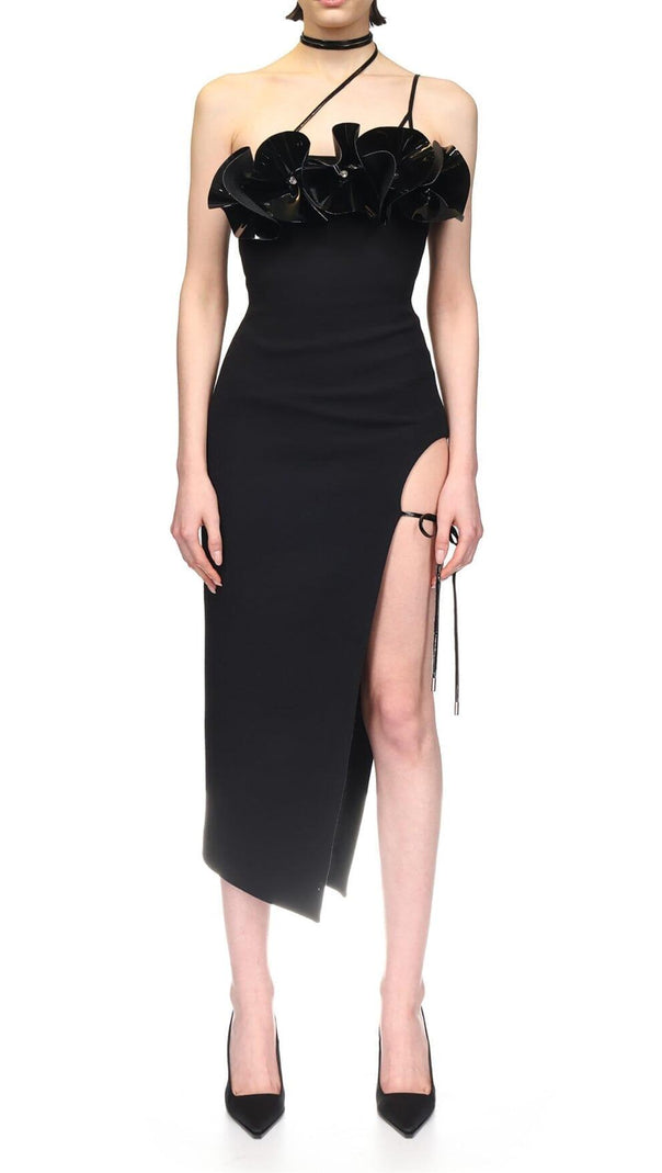 AIIZIE FLOWER SLEEVELESS WOOL CREP MIDI DRESS IN BLACK - product image