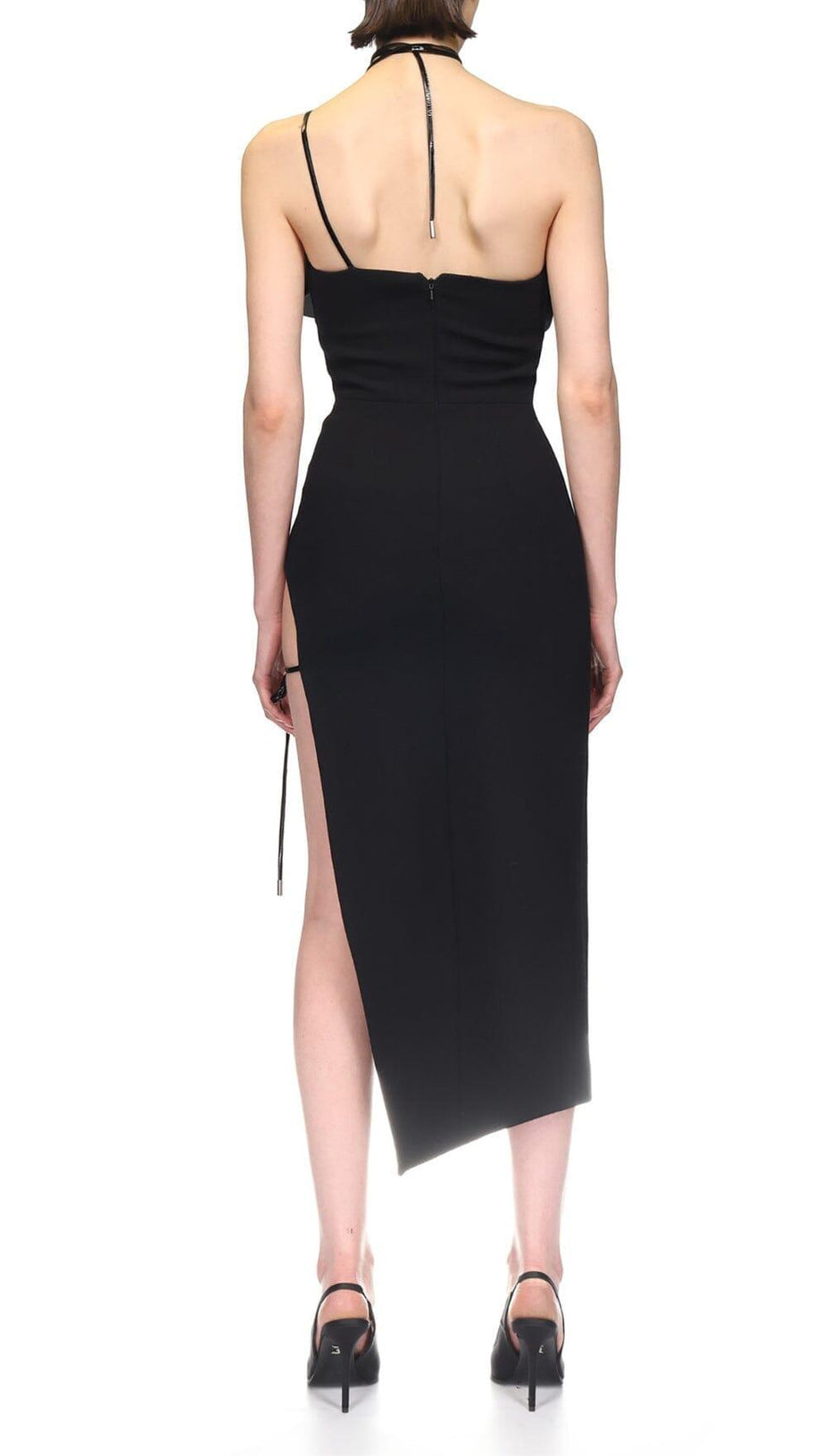 ABITO MIDI IN CREPE DI LANA SENZA MANICHE A FIORI, NERO