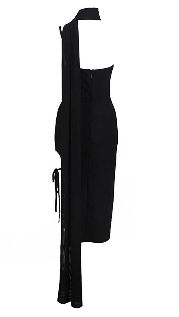 AIIZIE FLOWER SLEEVELESS WOOL CREP MIDI DRESS IN BLACK - product image