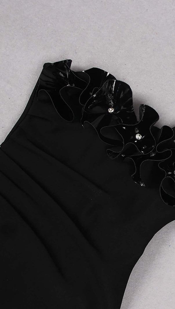 AIIZIE FLOWER SLEEVELESS WOOL CREP MIDI DRESS IN BLACK - product image