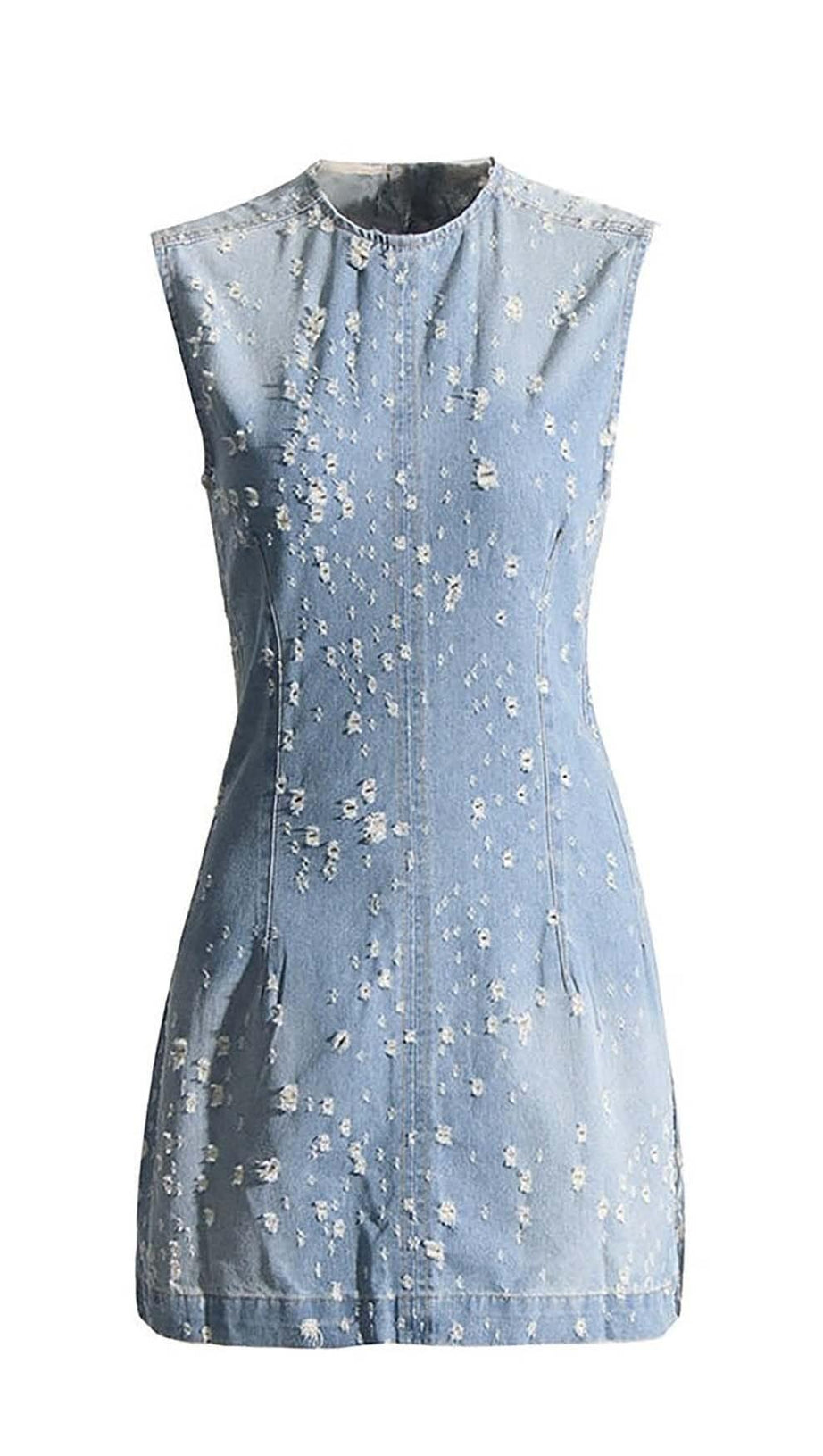 FRAYED DENIM MINI DRESS