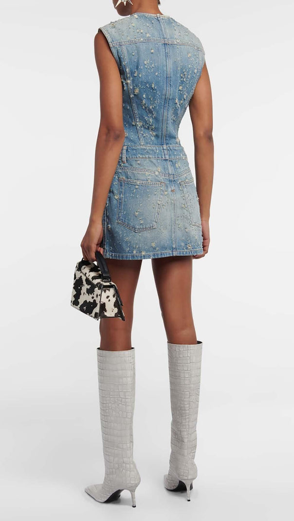 AIIZIE FRAYED DENIM MINI DRESS - product image