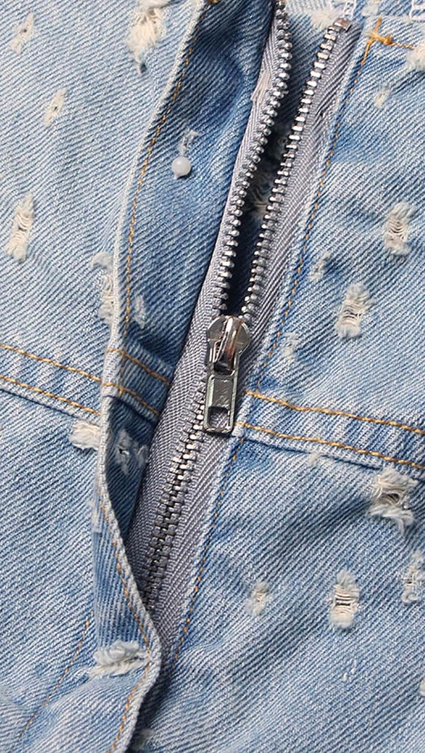 AIIZIE FRAYED DENIM MINI DRESS - product image