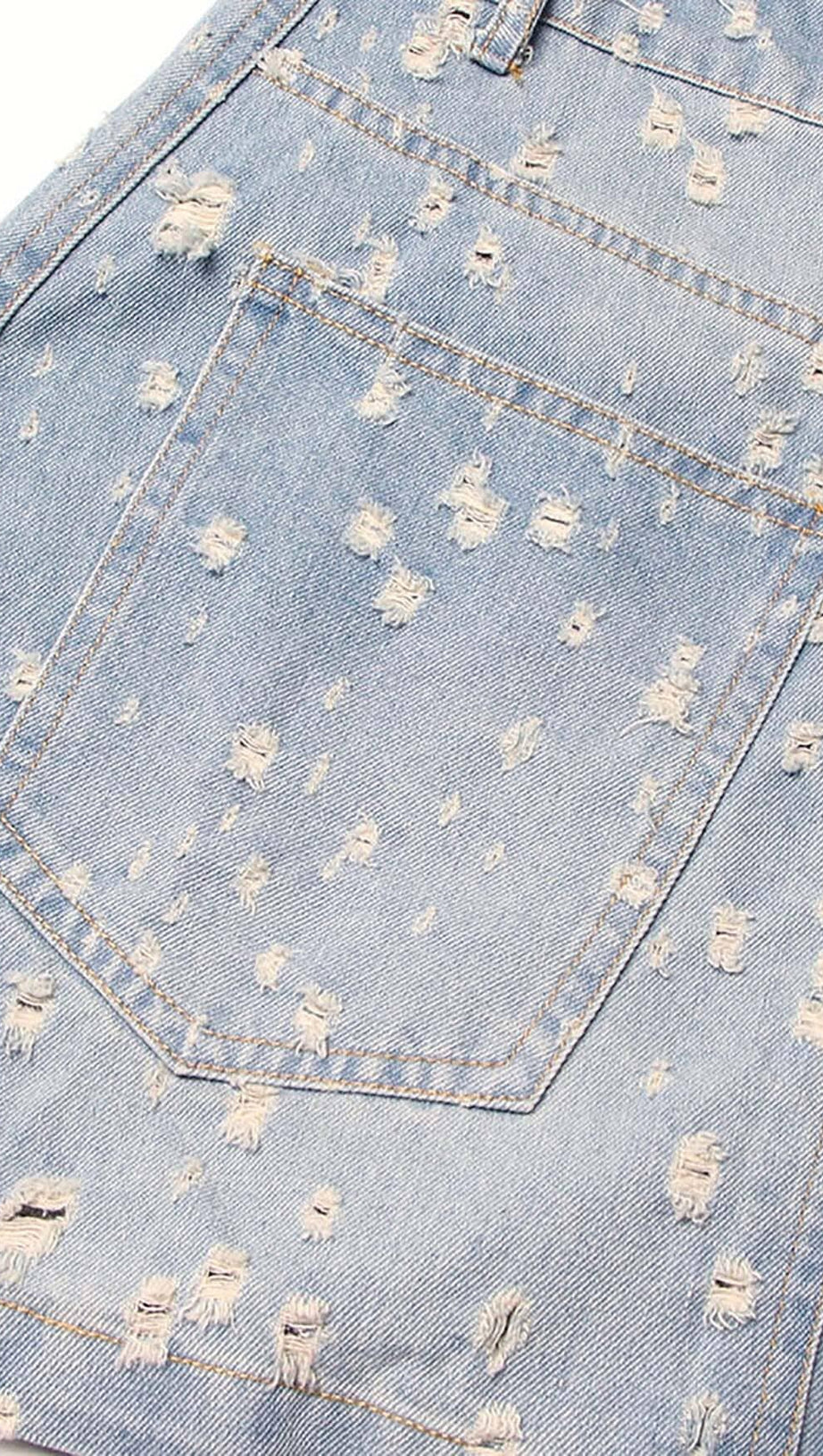 FRAYED DENIM MINI DRESS