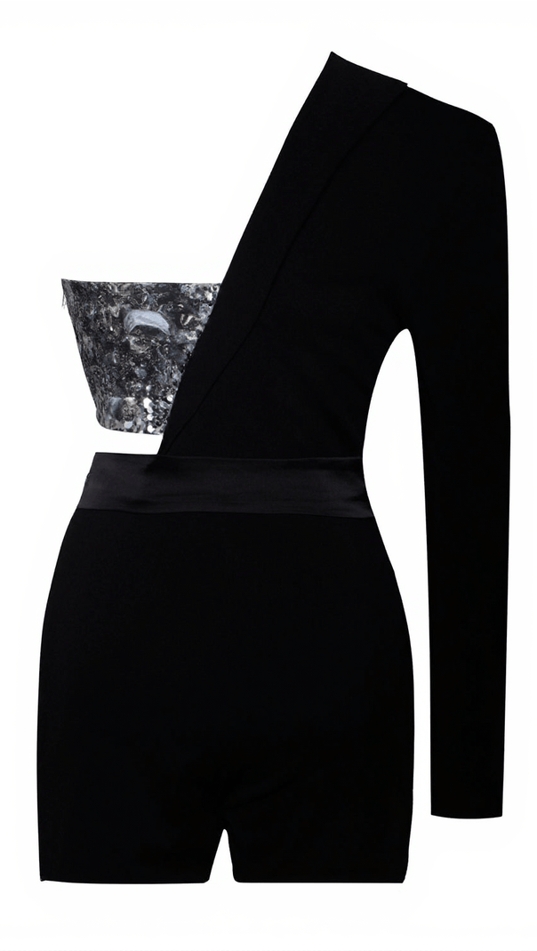 AIIZIE RIVER SEQUIN ONE SLEEVE BLAZER ROMPER - product image
