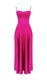 FUCHSIA LACE UP MAXI DRESS