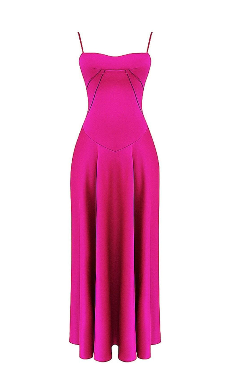 FUCHSIA LACE UP MAXI DRESS