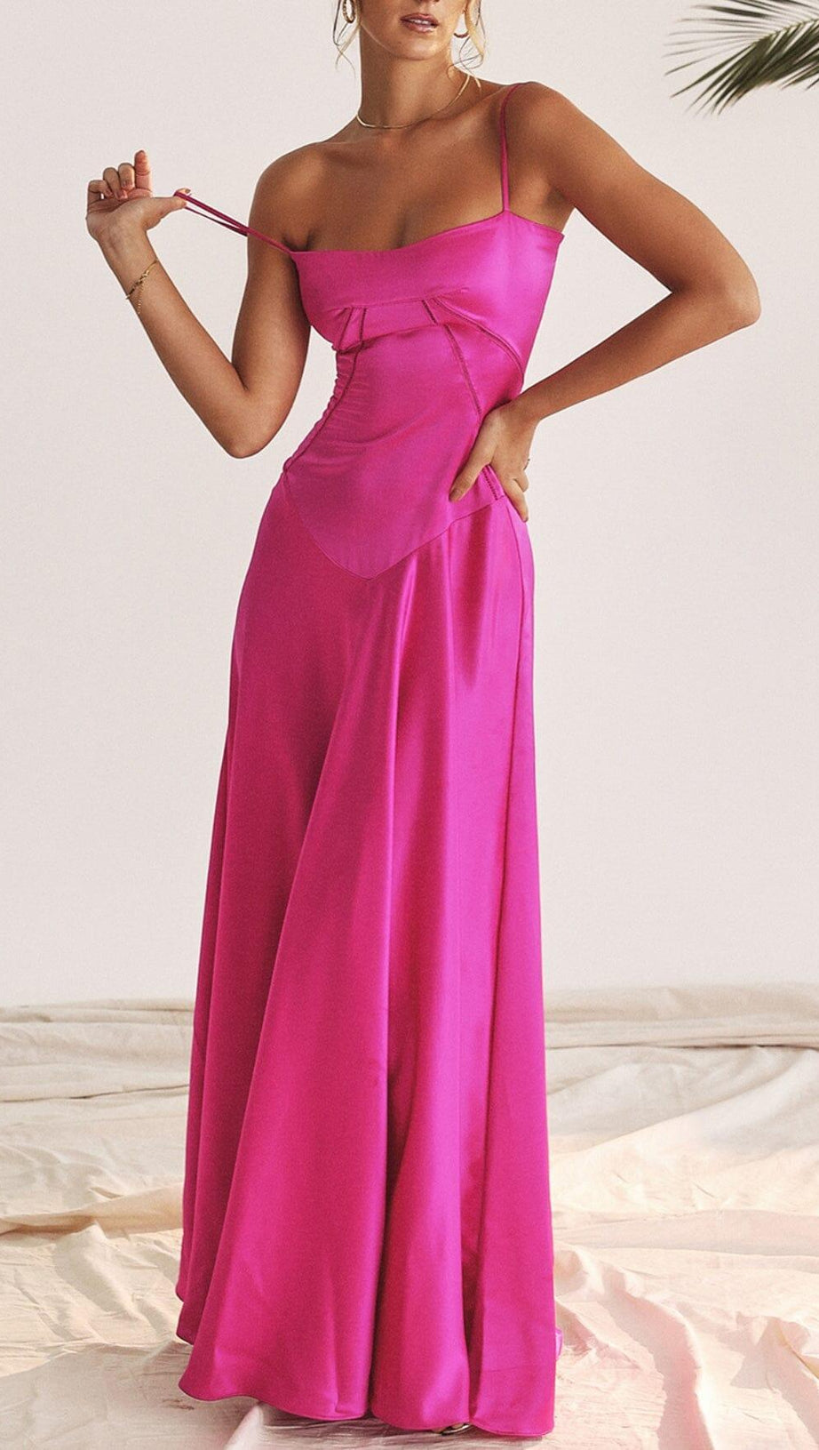 FUCHSIA LACE UP MAXI DRESS